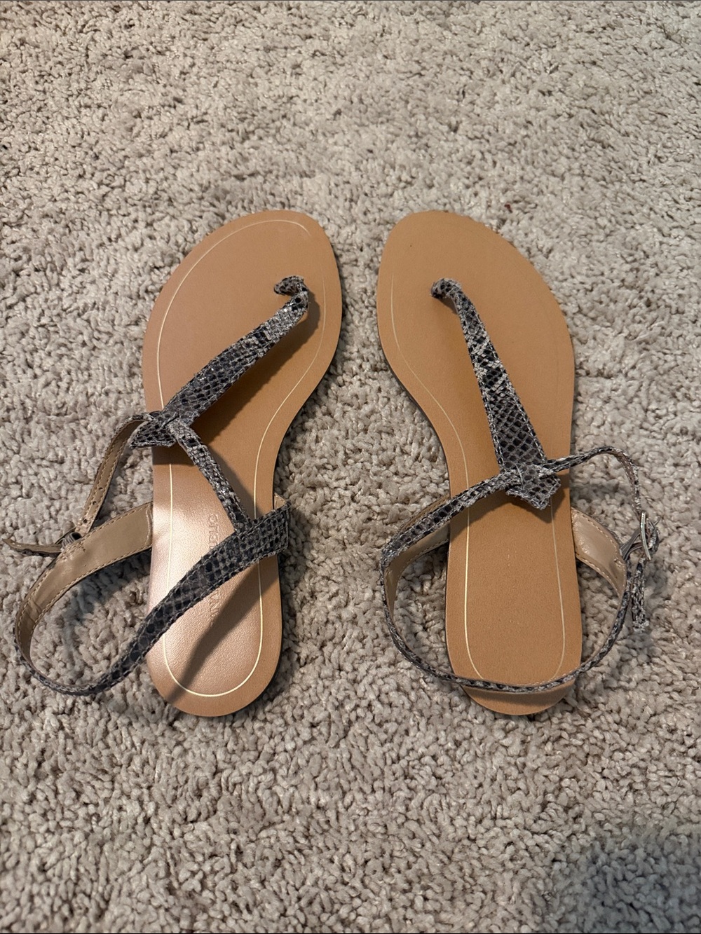 Banana Republic Tan Footbed Snake-Print T-Strap Sandals